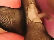 Fat cock stud wears pantyhose and covers hot blond Cristal with loads of cum