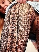 Sexy fashion fishnet leggins over pantyhose and glass dildo in pink cunt